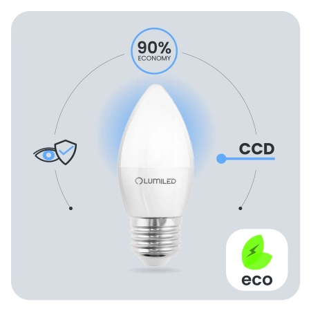 Žárovka LED E27, B35 5W = 40W 470lm 6500K Studená bílá 180° LUMILED