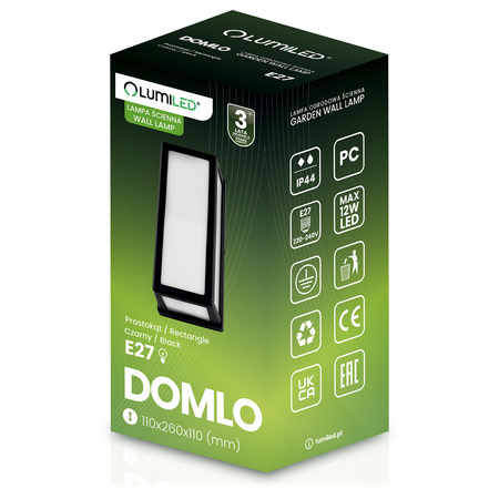 Zahradní nástěnná lampa E27, obdélníková DOMLO LUMILED