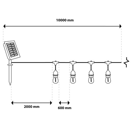 Solární zahradní girlanda 15x LED Dekorativní žárovky 10m + Dálkové ovládání IP65 2700K teplá bílá SOLLIS LUMILED