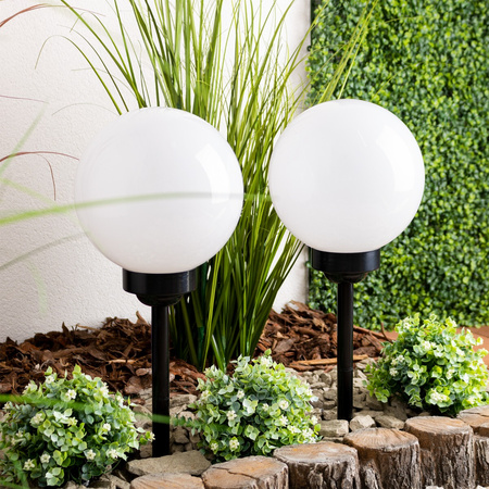 LED solární zahradní lampa s hroty bílá koule 20 cm