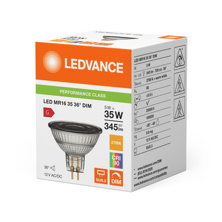 LED žárovka MR16 GU5.3 5W = 35W 345lm 2700K teplá bílá 12V FILAMENT DIAMOND LEDVANCE