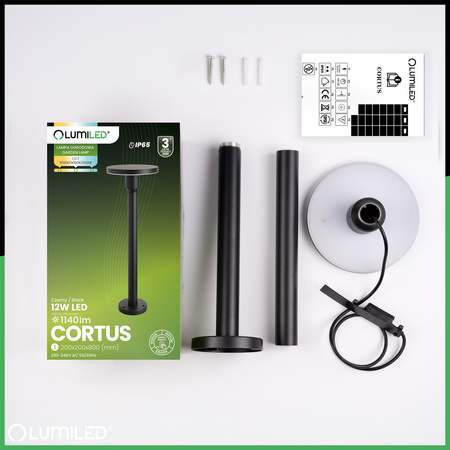 CCT LED 12W 3000-6500K IP65 CORTUS LUMILED venkovní zahradní sloupková lampa