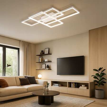 Geometrické stropní svítidlo PLAFON LED lustr 130W 3000K-6500K bílá + dálkový ovladač