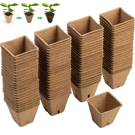 Sada 72x rašelinových květináčů 5x5 cm pro výsev sazenic Biologicky odbouratelný čtverec