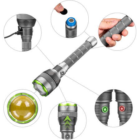 Taktická LED svítilna Vodotěsná dobíjecí USB- C 10000lm IPX7 / OB 4 Vayox