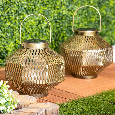 LED solární lampa Lucerna zahradní vlákno LANTERN závěsná kovová měď