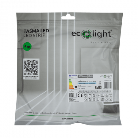 LED pásek SMD 2835 10,8W/m 500lm/m 60LED/m 24V 6500K studený IP63 Roll 5m Ecolight