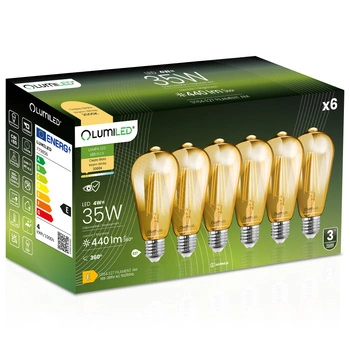 6x LED žárovka E27 Edison ST64 4W = 35W 440lm 2000K Warm 360° FILAMENT LUMILED