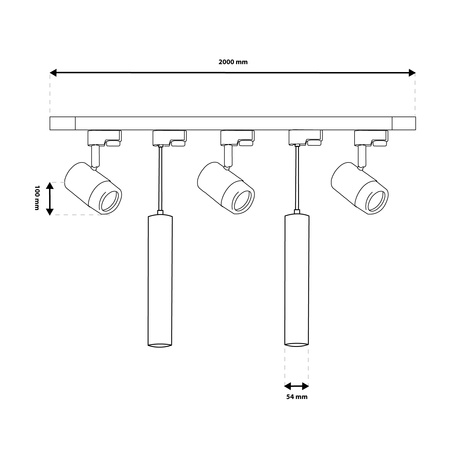 Sada osvětlovacích přípojnic 2m + 5x GU10 Bodové světlo černé LUMILED