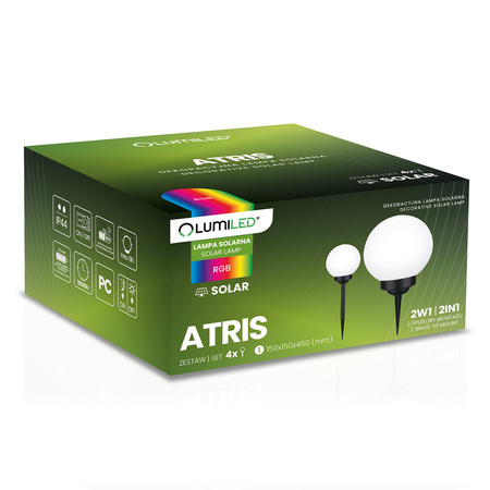 LED ATRIS Solární zahradní lampa poháněná nadzemní bílou koulí 15 cm RGB LUMILED