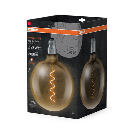 LED žárovka E27 G200 4W = 28W 300lm 2000K Teplá bílá 300° OSRAM Vintage 1906 Filament Stmívatelné