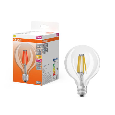 LED žárovka G95 Sphere E27 11W = 100W 1521lm 2700K Warm CRI90 300° Stmívatelné vlákno SUPERSTAR PLUS CLASSIC Osram