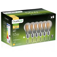 6x Žárovka LED A60, E27 7W = 60W 770lm 4000K Neutrální bílá 360° Filament LUMILED