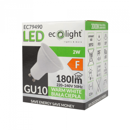 LED reflektorová žárovka GU10 2W 180lm 3000K Warm Ecolight