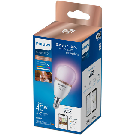 LED žárovka E14 P45 4,9W = 40W 2200-6500K + RGB SMART WiFi Philips WiZ