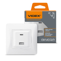 Zásuvka s rámečkem USB-A + USB-C 20W 16A pod omítku BINERA VIDEX bílá