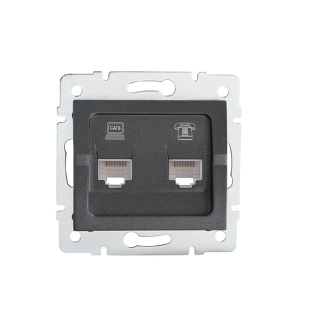 Počítačová a telefonní zásuvka RJ45 RJ11 Square Graphite LOGI Kanlux