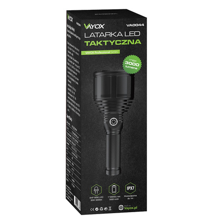 Taktická dobíjecí vojenská LED svítilna ruční USB XHP9090 3000lm krátká Pro VA0044 Vayox