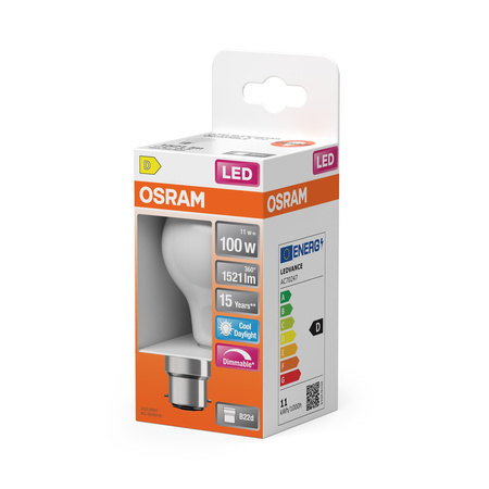 LED žárovka A60 B22d 11W = 100W 1521lm 6500K studená bílá 300° Dimmable Retrofit Filament CLASSIC Osram