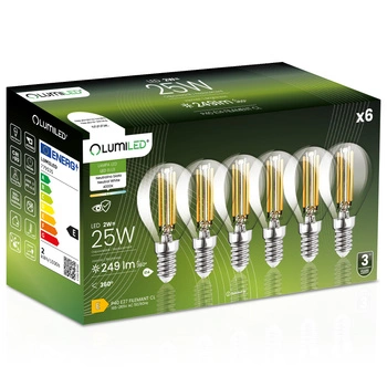 6x LED žárovka E14 Ball P45 2W = 25W 249lm 4000K Neutral 360° FILAMENT LUMILED