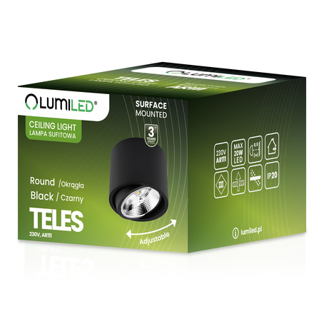 Povrchové Halogenové svítidlo GU10, AR111 SPOT TUBA 100mm Nastavitelná Kulatá Černá TELES LUMILED