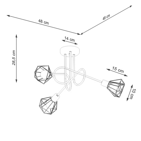 ARTEMIS 3S Lustr Stropní svítidlo 3xE14 Černá Moderní SOLLUX