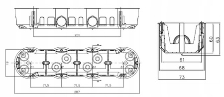 Čtyřnásobná elektrická skříň PK60 Deep pro sádrokartonové desky Regips + šrouby PAWBOL