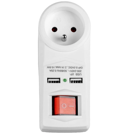 Rozdělovač elektrické sítě s přepínačem 2x USB 1x 2P+0 Zloděj VAYOX