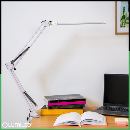 Stolní lampa LED 12W, CCT USB stmívatelná Bílá s držákem COSMI LUMILED