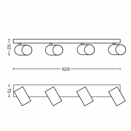 KOSIPO Stropní svítidlo Reflektor 4x GU10 černý pohyblivý PHILIPS