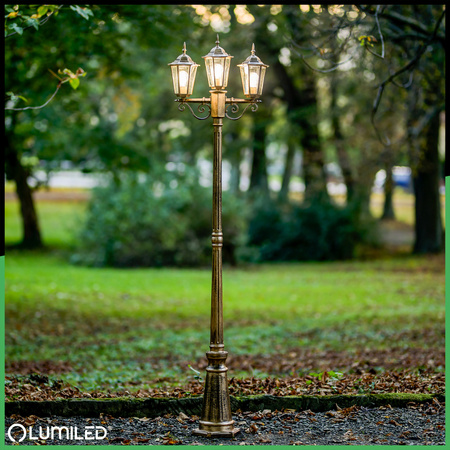 Venkovní zahradní lampa 3x E27, LED sloupek lucerna 2m Patina BELLIS LUMILED