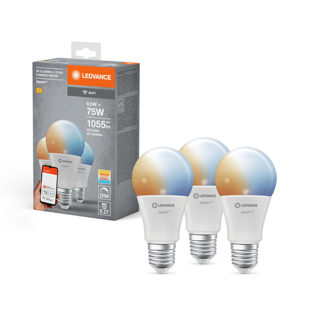 LED žárovka E27 9,5W = 75W 1055lm CCT Stmívatelná SMART+ WiFi Classic Ledvance