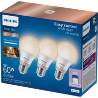 3x LED žárovka E27 A60 8W = 60W 806lm 2700-6500K TW Smart SMART WiFi Bluetooth App WiZ Philips