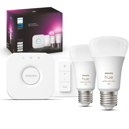 2PAK LED žárovka E27 A60 9W CCT RGB PHILIPS HUE White & COLOR Ambiance Bluetooth Zigbee + Hue Bridge + stmívač