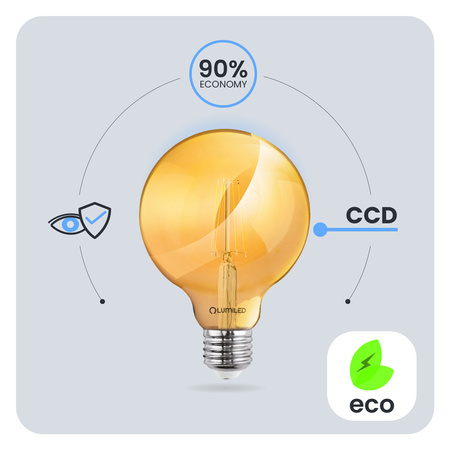 3x LED žárovka E27 Sphere G95 6W = 50W 660lm 2000K Warm 360° BURSHINE FILAMENT LUMILED