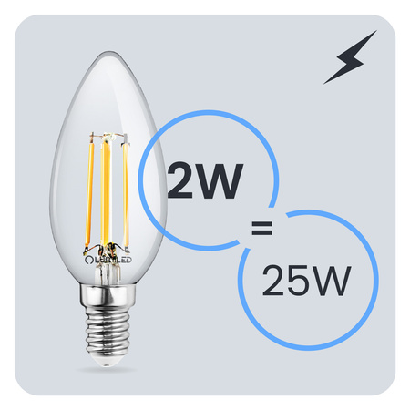 LED žárovka E14 B35 2W = 25W 249lm 3000K teplá bílá 360° Filament LUMILED