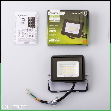 LED Reflektor 20W, 1800lm 4000K IP65 Černá ZUNA2 LUMILED