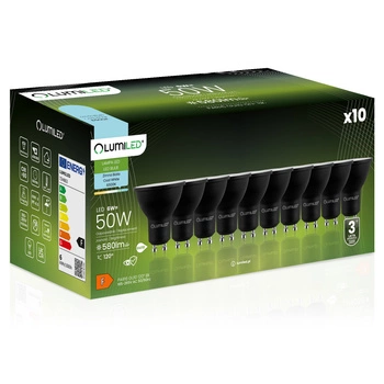 10x Žárovka LED GU10, 6W = 50W 580lm 6500K Studená bílá 120° Černá LUMILED