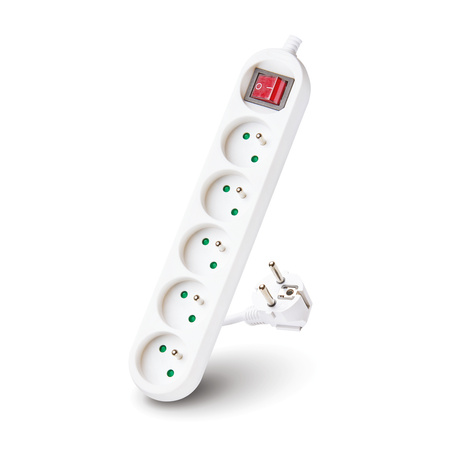 Prodlužovací kabel Zástrčka 5 x uzemněná zásuvka Power Strip On/Off Switch 5m White Linea Kobi
