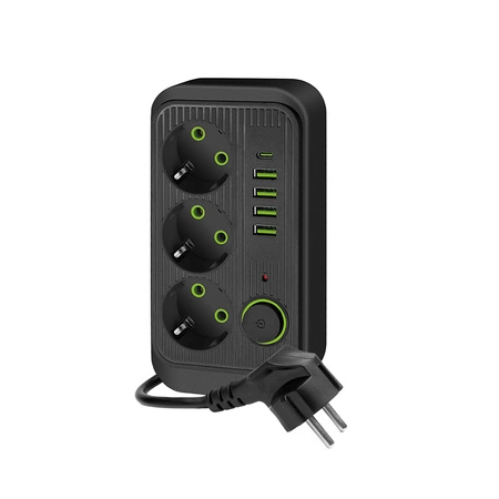 Prodlužovací kabel KOBI LINEA PRO 3x230V 3m Uzemnění, spínač a 5xUSB černý