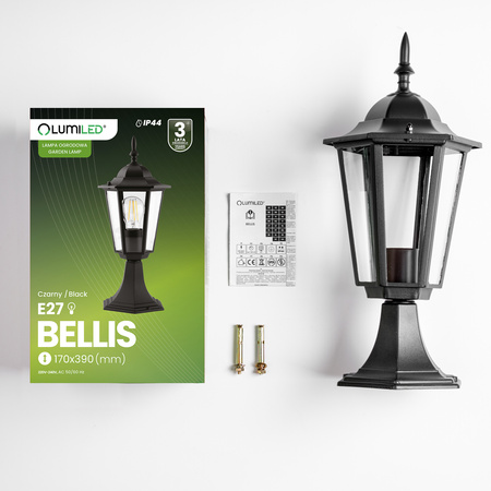 Venkovní zahradní lampa E27, LED sloupek lucerna 40cm Černá BELLIS LUMILED