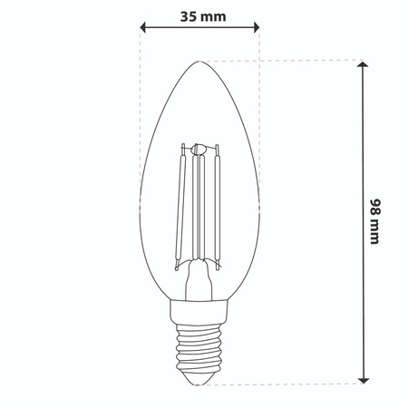 10x LED žárovka E14 svíčka B35 2,2W 470lm = 40W 2700K teplá bílá 360° Filament energetická třída A LUMILED