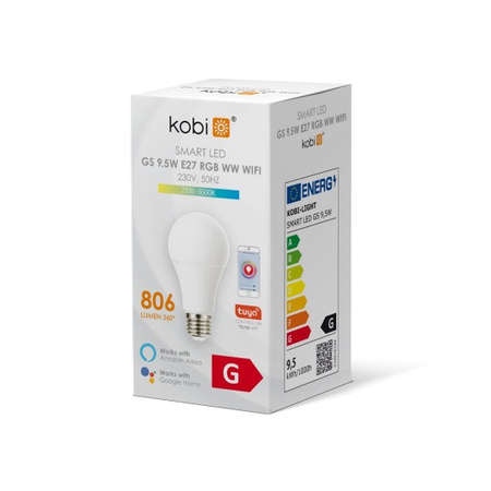 LED žárovka E27 GS 8,5W 806lm 2700-6500K RGB KOBI SMART Wi-Fi TUYA