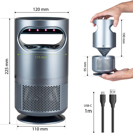 UV lampa s insekticidní pastí Elektrická stojící lucerna s ventilátorem 8xSMD 5W LED šedá VA0193 VAYOX