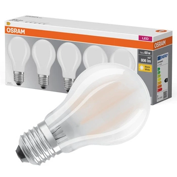 5x LED žárovka E27 A60 7W = 60W 806lm 2700K Teplá bílá 300° vlákno OSRAM