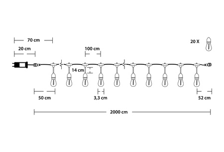 Venkovní řetěz 20m, 20x E27 MALUS LUMILED