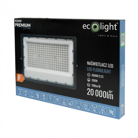 LED reflektor 200W 20000lm 6500K studený IP65 Premium Line Ecolight
