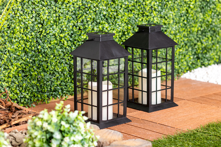 LED solární zahradní lucerna závěsná 32cm černá