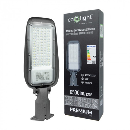 LED pouliční lampa 50W 6500lm 4000K Neutral IP65 130lm/W PREMIUM Ecolight