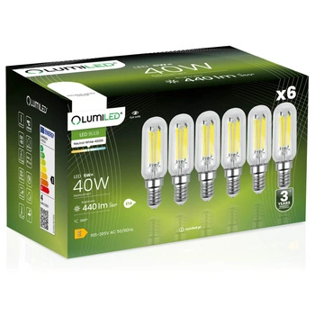 6x Žárovka LED lednička E14, T25 4W = 40W 440lm 4000K Neutralní bílá Filament LUMILED